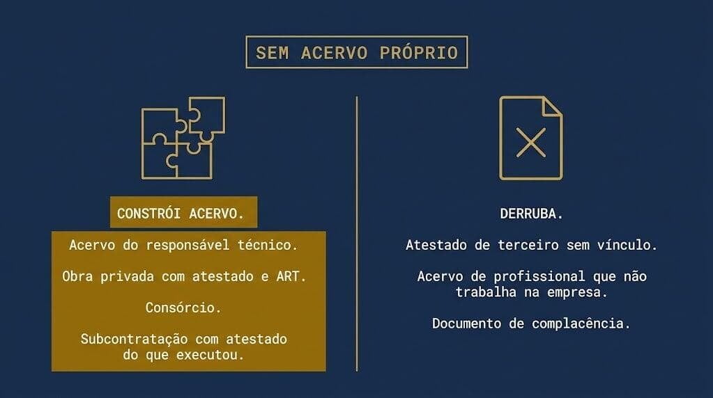 Caminhos legítimos e caminhos que derrubam a empresa sem acervo técnico