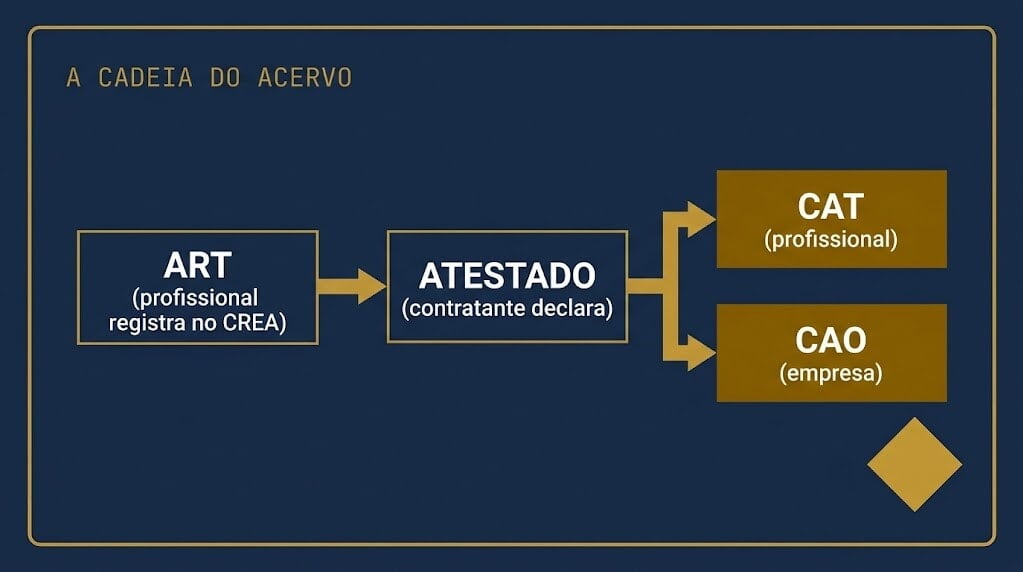 A cadeia do acervo técnico: ART, atestado, CAT do profissional e CAO da empresa