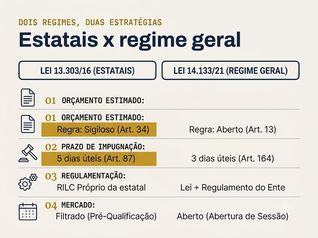 Comparativo entre a Lei 13.303/16 das estatais e a Lei 14.133/21 para empresas de engenharia
